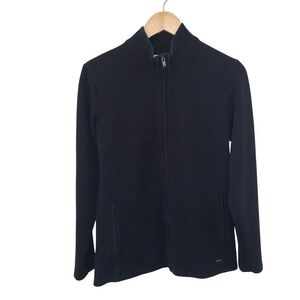 Cutter & Buck Black Full Zip Mock Neck Ribbed Knit Long Sleeve Jacket M